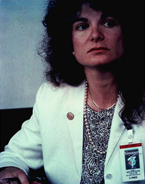 Carolyn Porco during a meeting prior to a Voyager-Neptune encounter press conference, 1989
