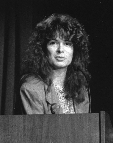 Carolyn Porco at the final Voyager-Neptune encounter press conference, 1989