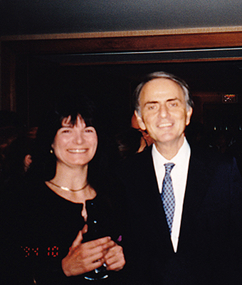 Carolyn Porco with fellow astronomer Carl Sagan at his 60th birthday syposium, Cornell University, 1994