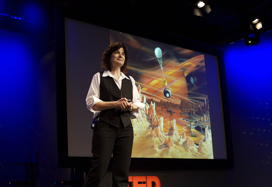 Carolyn Porco delivering a TED Talk, 2007