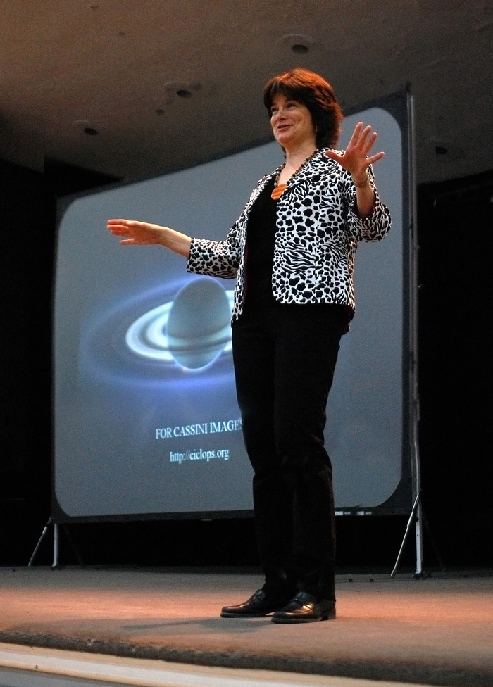 Carolyn Porco giving a public talk for the AAS Division of Dynamical Astronomy, 2008