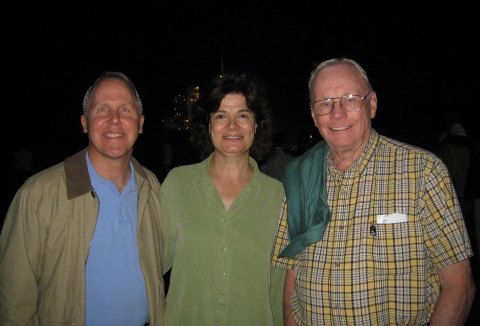 Carolyn Porco with astronauts Tom Jones and Neil Armstrong, 2008