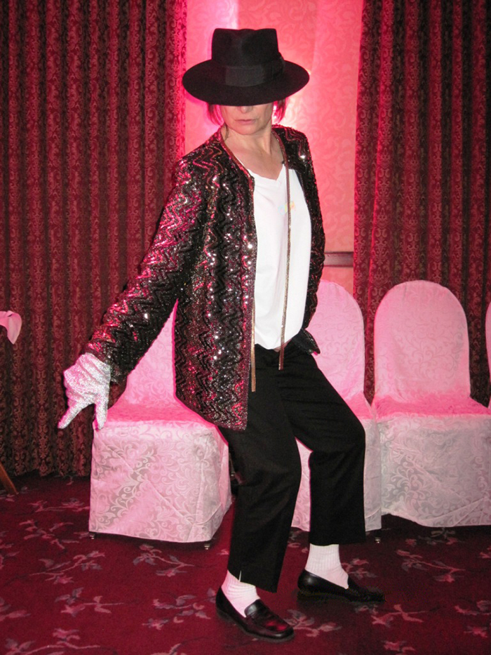 Carolyn Porco striking a Billie Jean pose as champion of the Boulder, Colorado Michael Jackson costume/dance contest, 2010